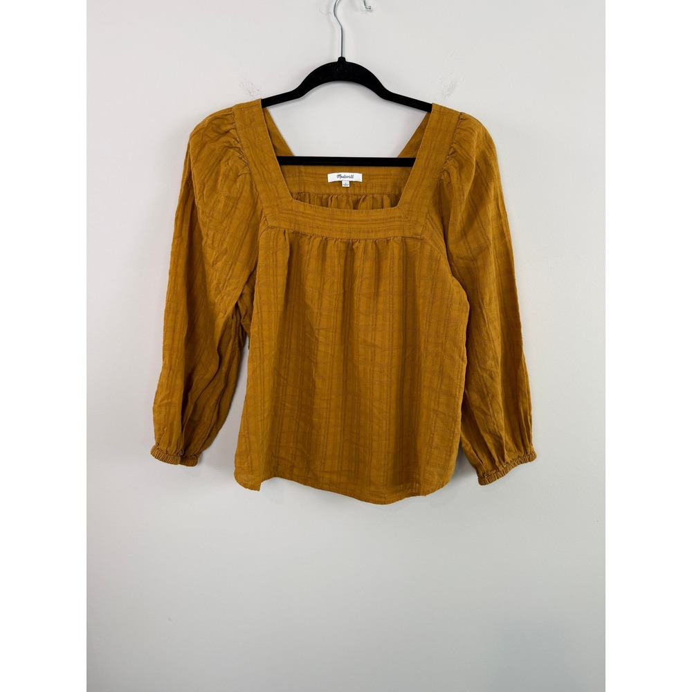 Madewell Blouse Yellow S Square Neck Bubble Long Sleeve Cotton Boho Top